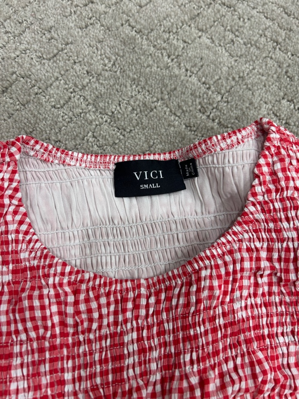 Vici Red Gingham Smocked Sleeveless Dress - Picture 3 of 3